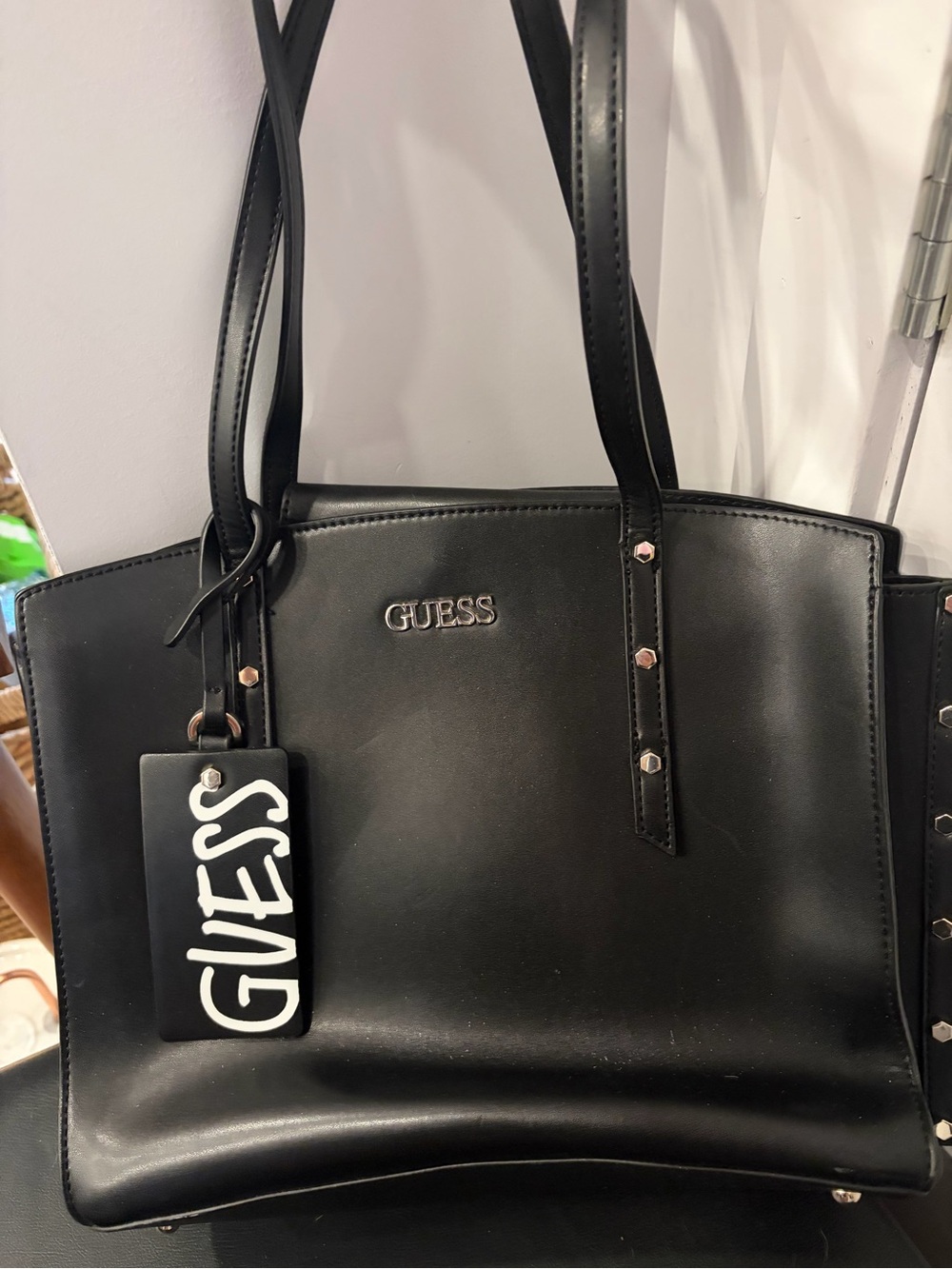 GUESS Black Tote Bag with Logo Tag